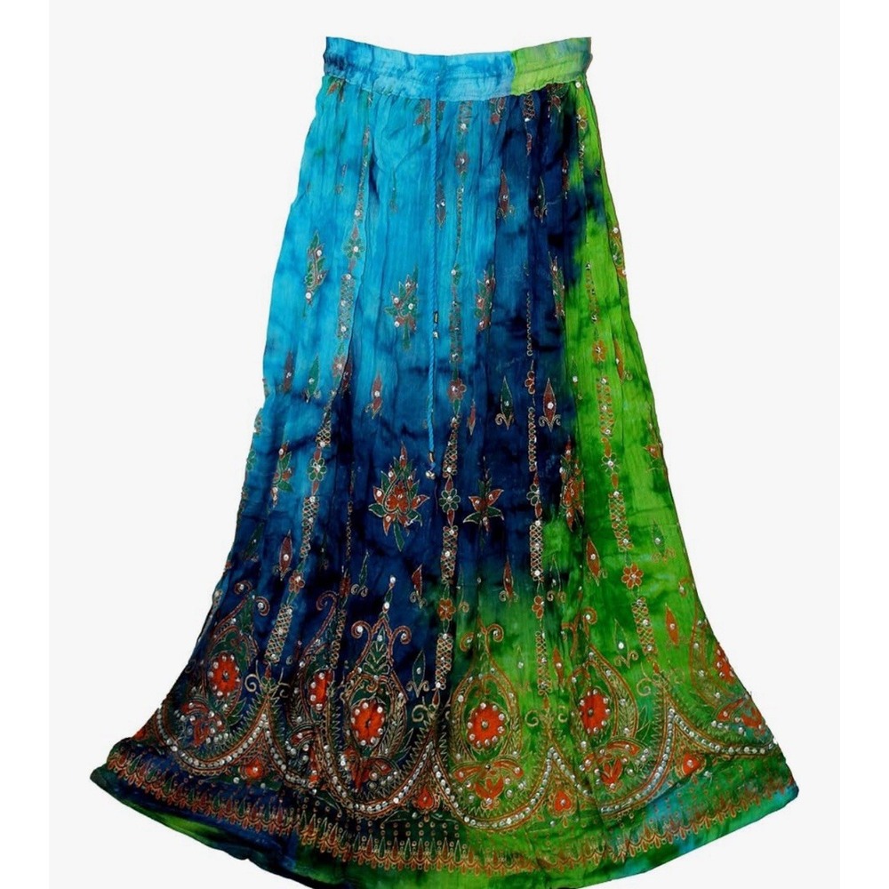 HENNA Women's Gypsy Festival Gauze Elastic Waist SKIRT OS One Size Fits Most EUC